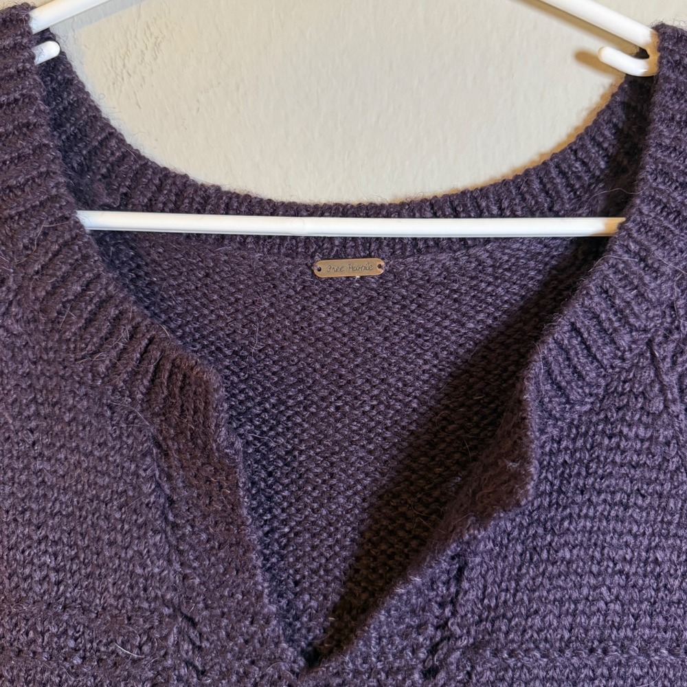 Free People Women Purple Cable Knit Wool Blend Short Sleeve Mini Dress Fit Flare - Picture 2 of 7